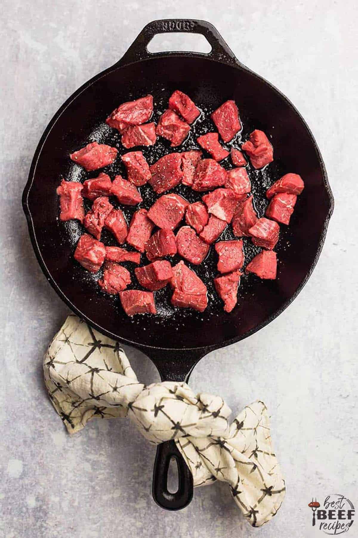 Cooking steak bites in a skillet - they are still red