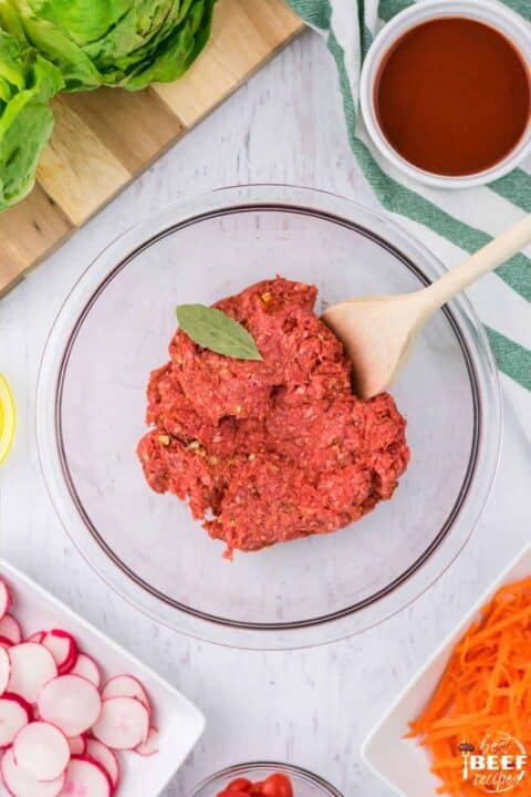 Ground beef for lettuce wraps in a bowl