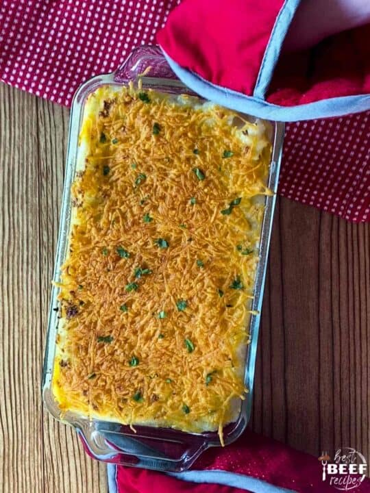 Baked instant pot shepherd's pie with a browned cheesy top