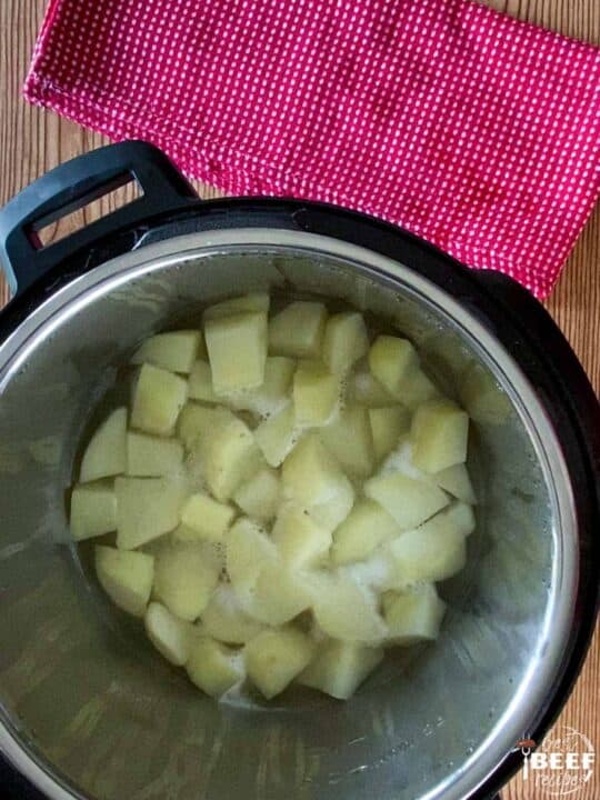 Chopped russet potatoes in the instant pot