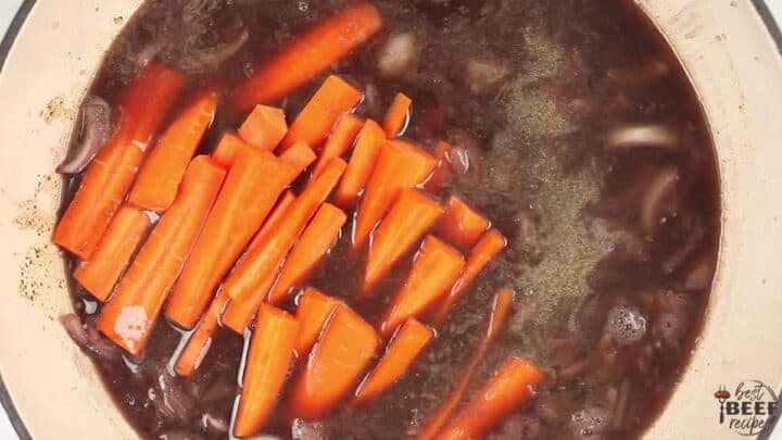 Carrots added to the dutch oven