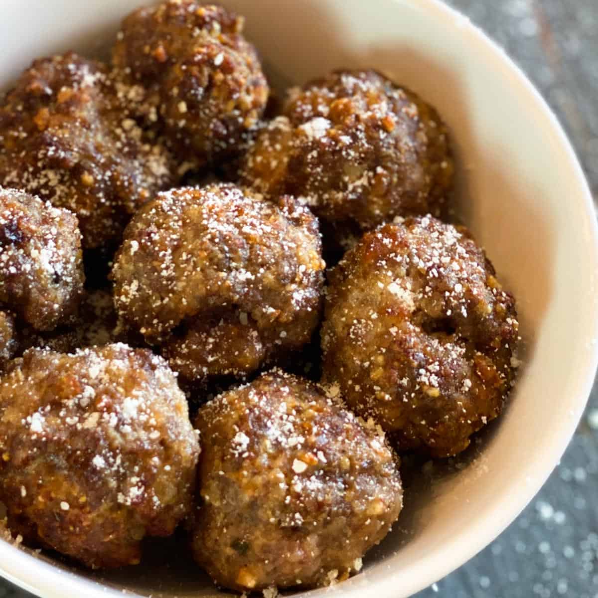 Air fryer meatballs with Parmesan in a white bowl