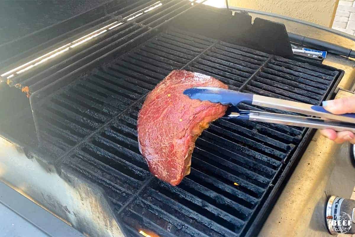 Flipping london broil on the grill