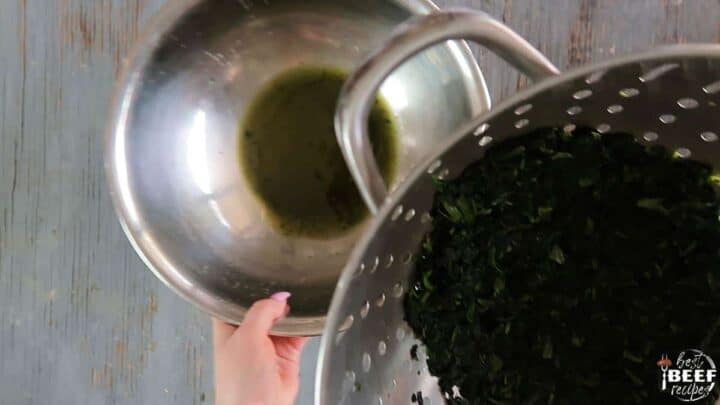 Liquid drained out of spinach