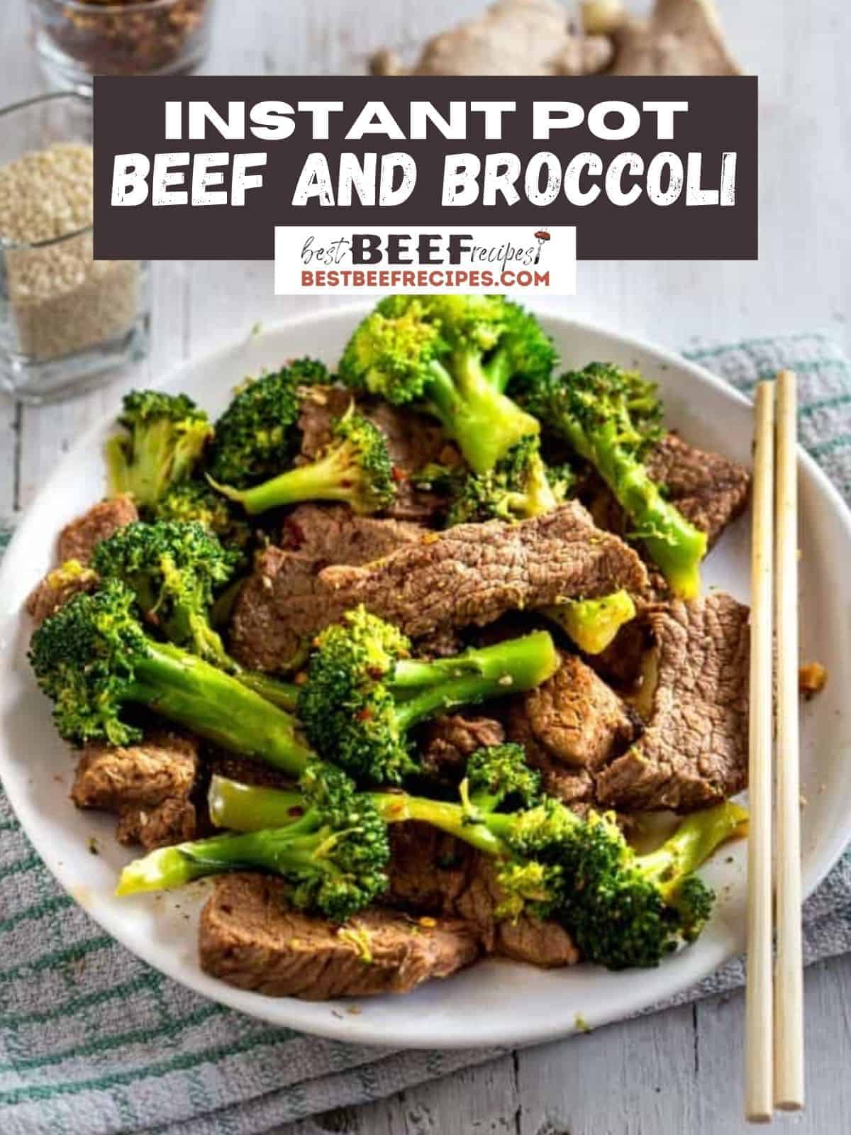 Instant Pot beef and broccoli with sesame seeds on a plate