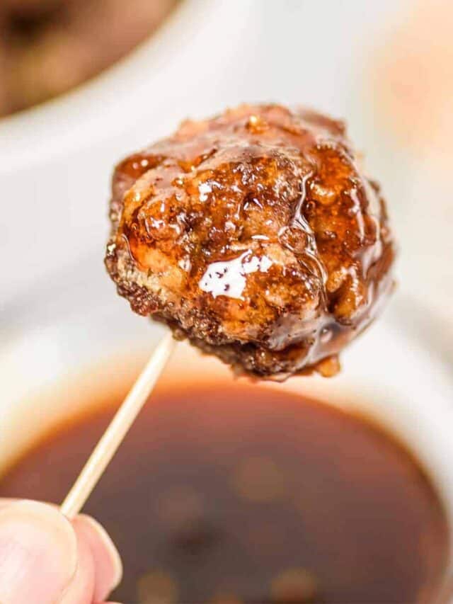 Honey sriracha meatball on a toothpick