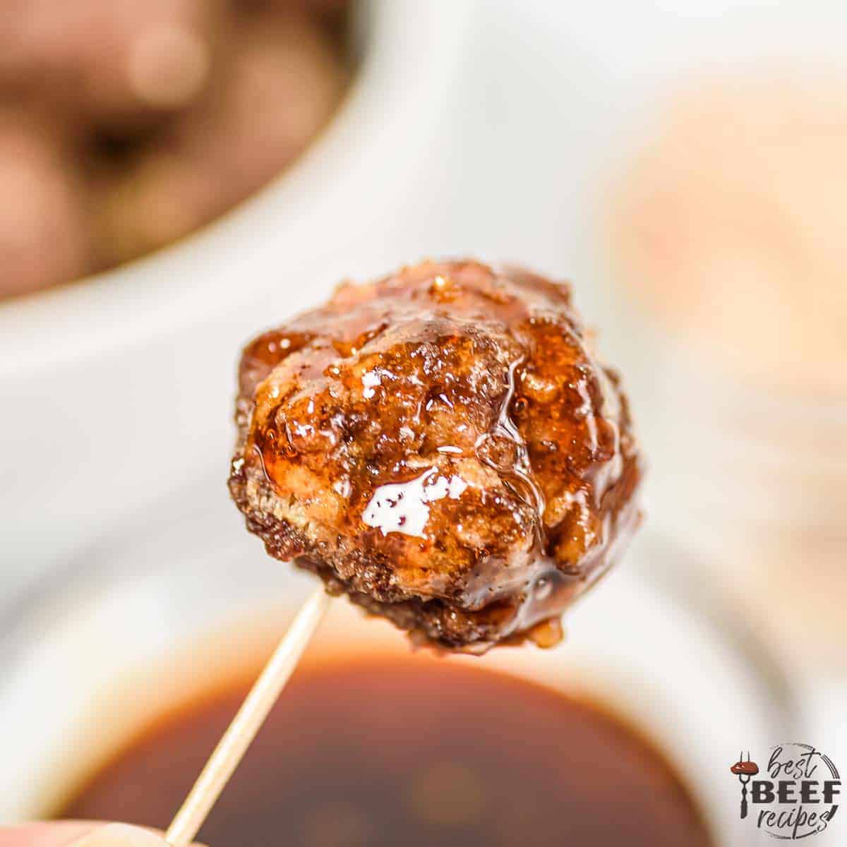 Honey sriracha meatball on a toothpick