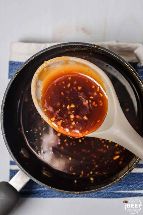 Honey sriracha sauce in a spoon