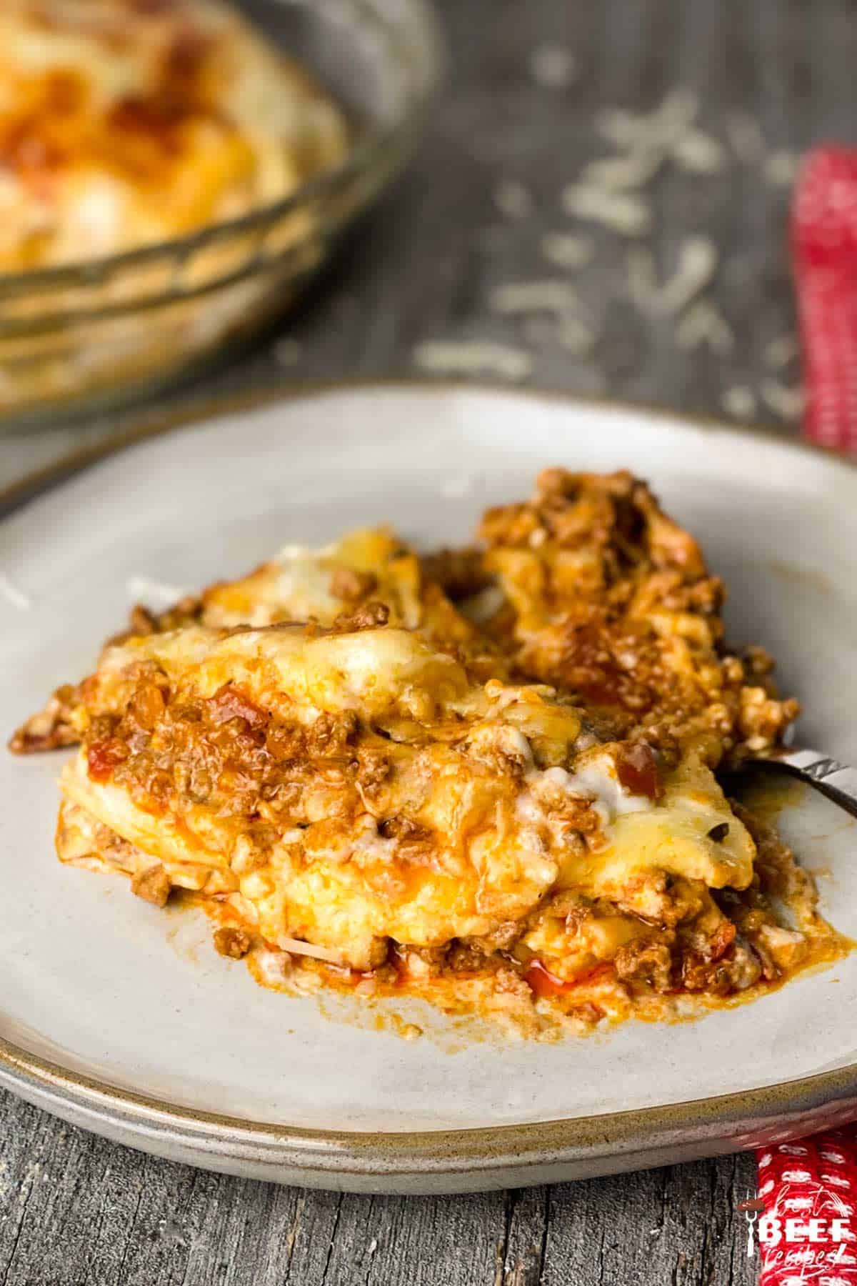 Instant pot lasagna sliced on a plate