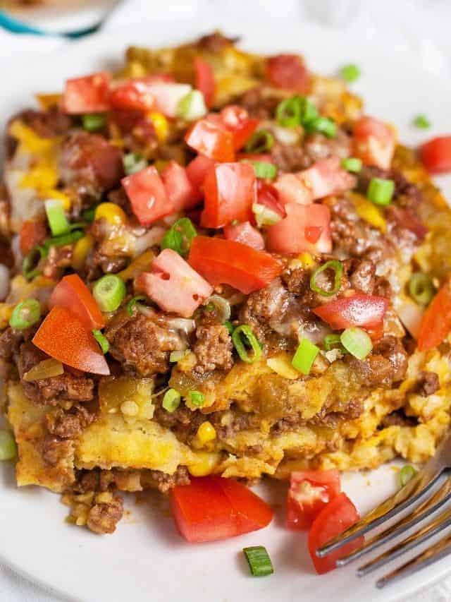 Mexican ground beef casserole on a plate