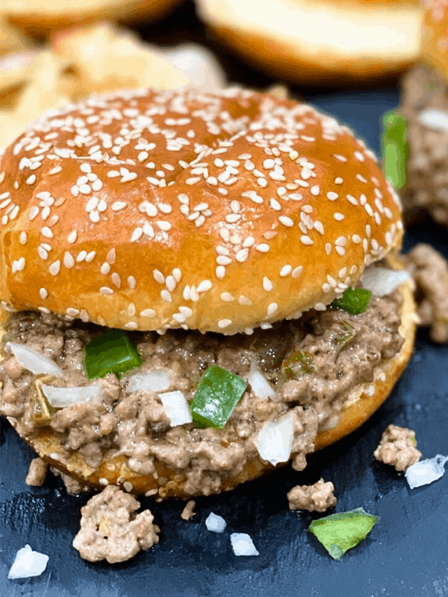 Instant Pot Philly cheesesteak Sloppy Joes on a plate