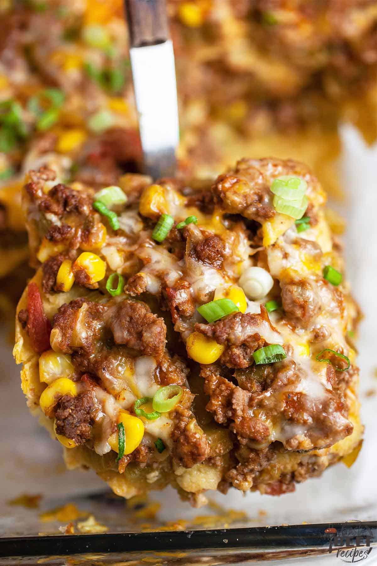 Spatula of Mexican taco casserole