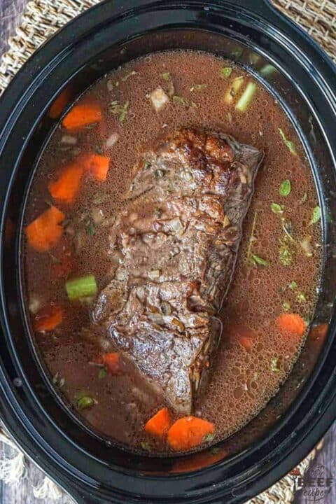slow cooker roast beef and gravy in crockpot