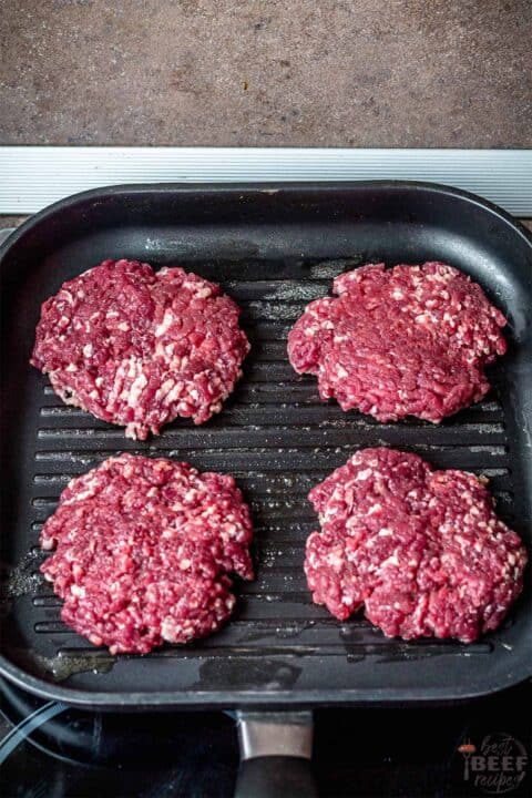 Burger patties on a grill pan