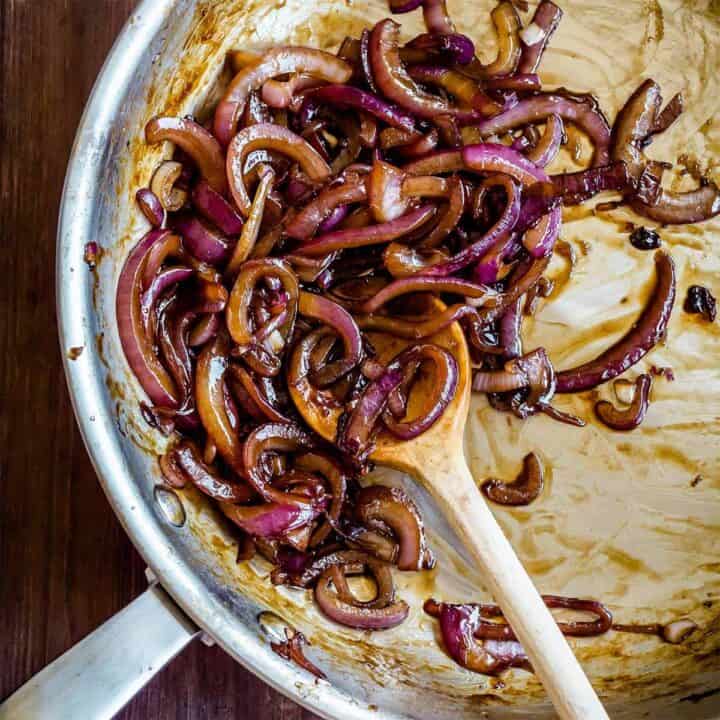 Caramelized onions ready in a pan