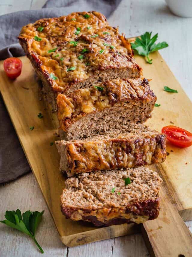 Complete keto meatloaf on a serving board