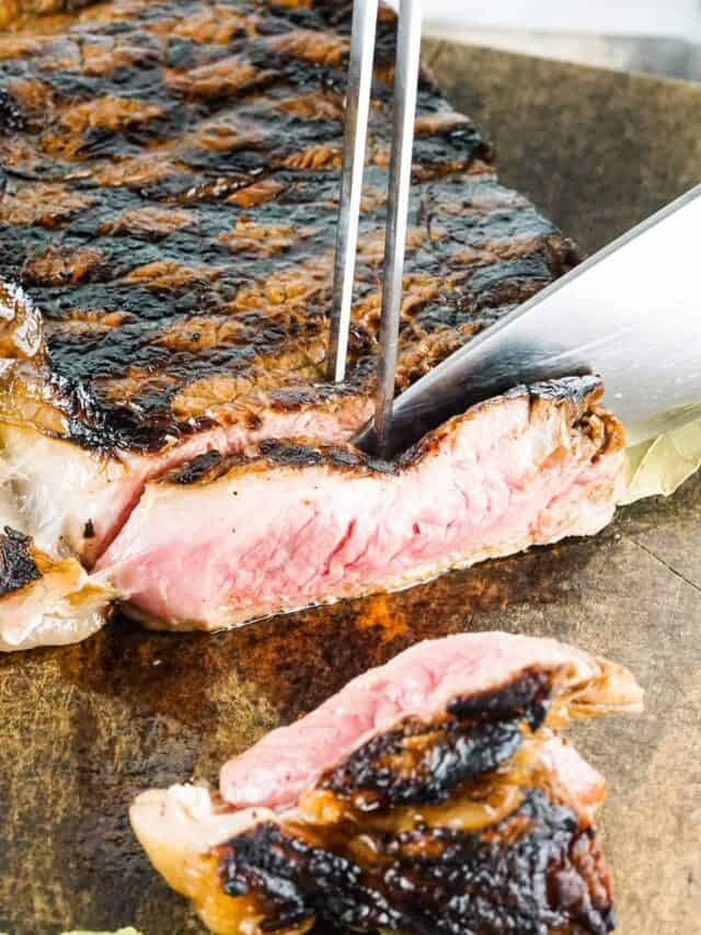 Slicing NY strip steak