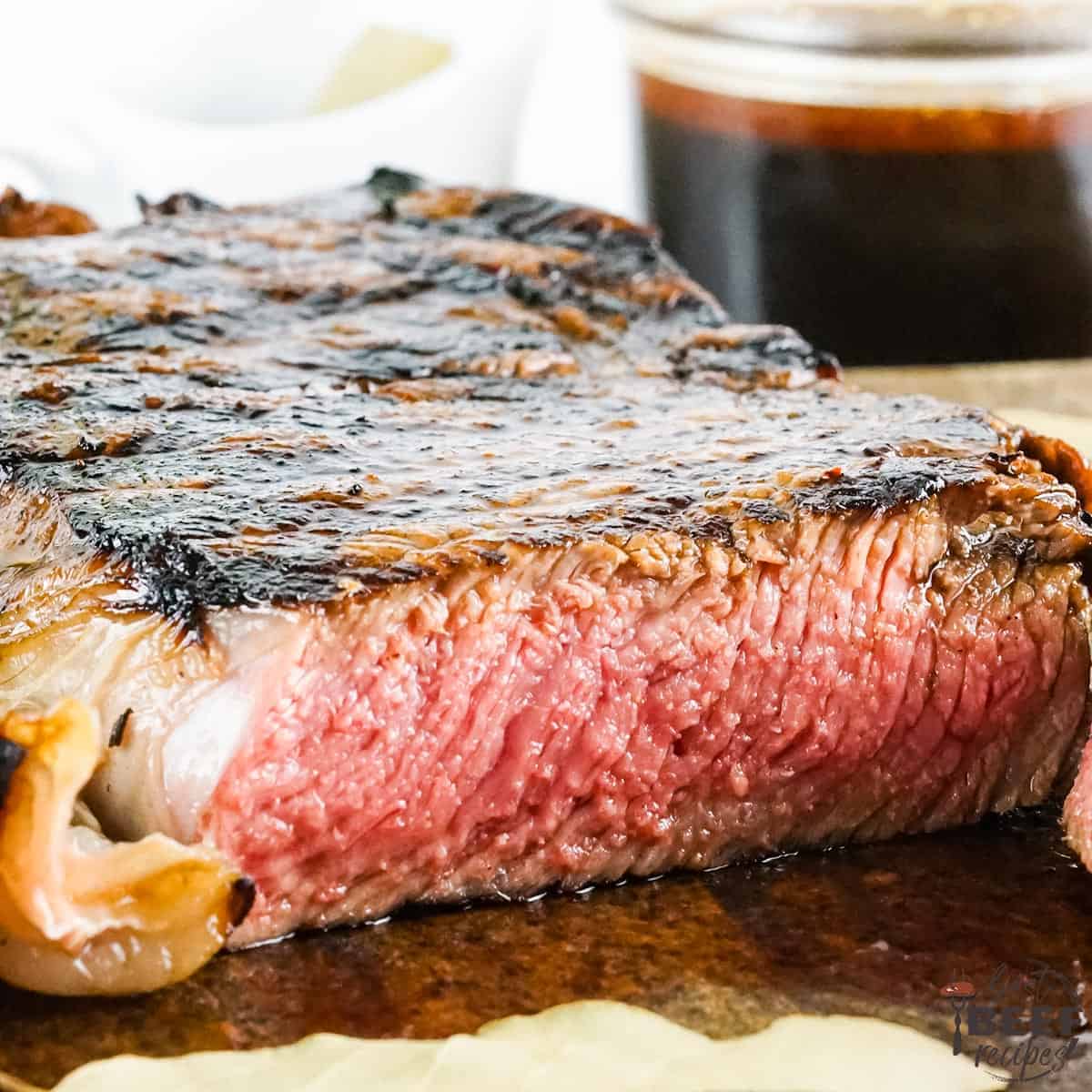 Close up of New York Strip Steak after grilling