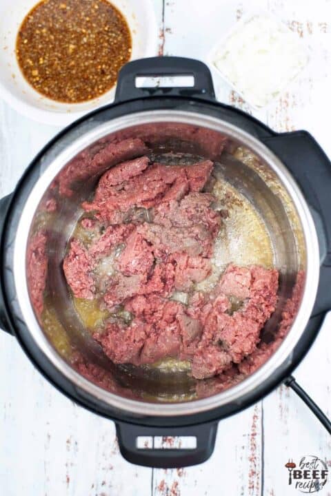 Adding ground beef to Instant pot to saute