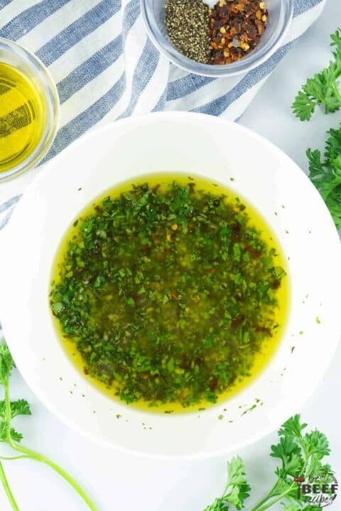 combine ingredients for chimichurri sauce