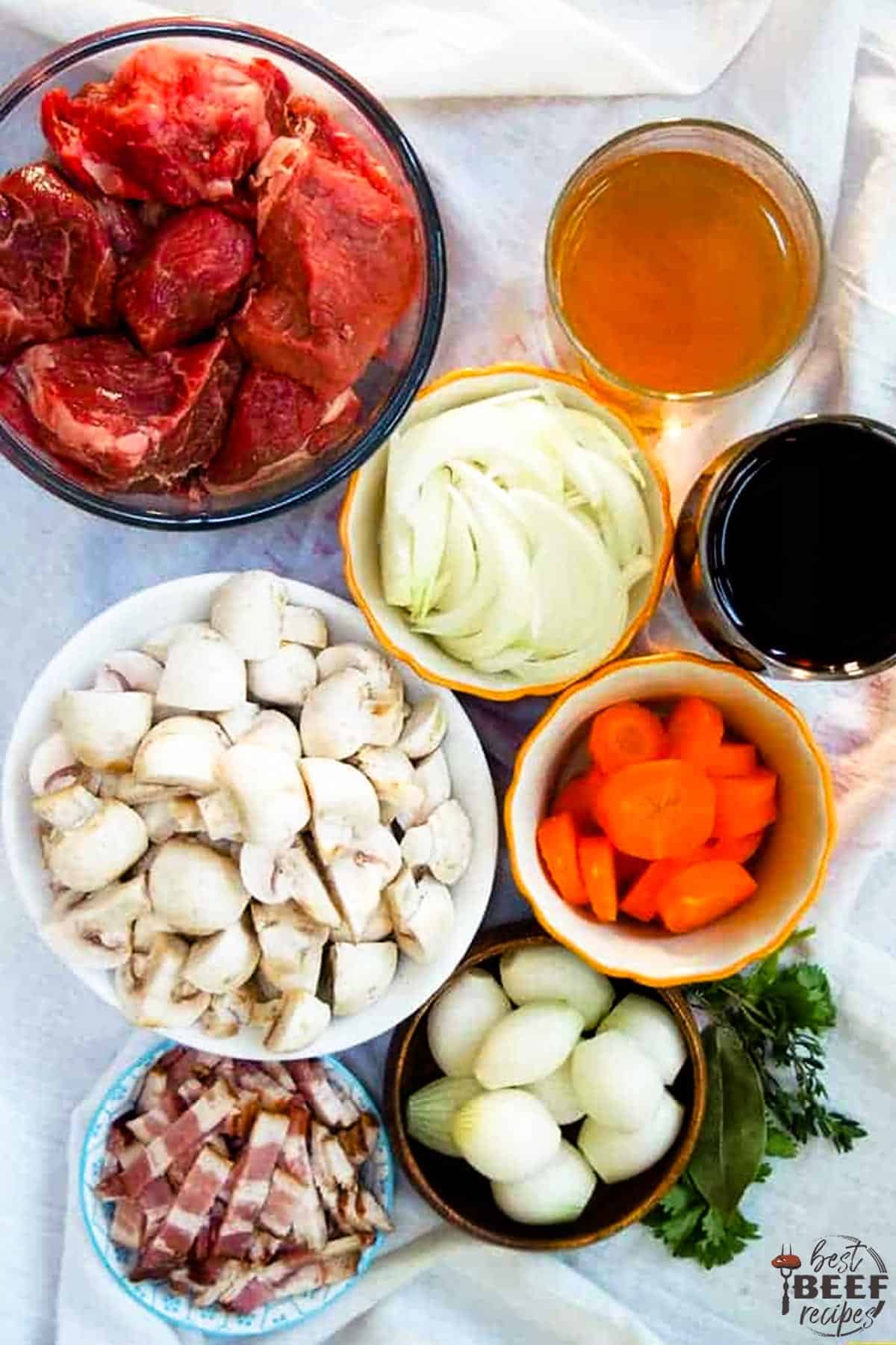 Ingredients for beef bourguignon