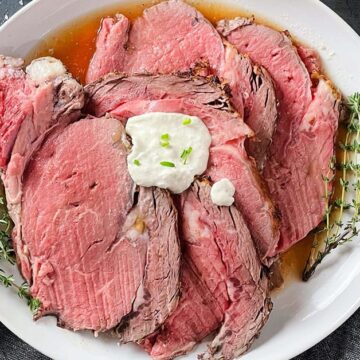 Sous vide prime rib sliced on a platter