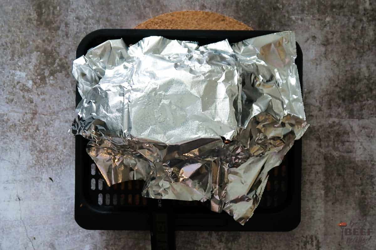 Air fryer prime rib tented with foil