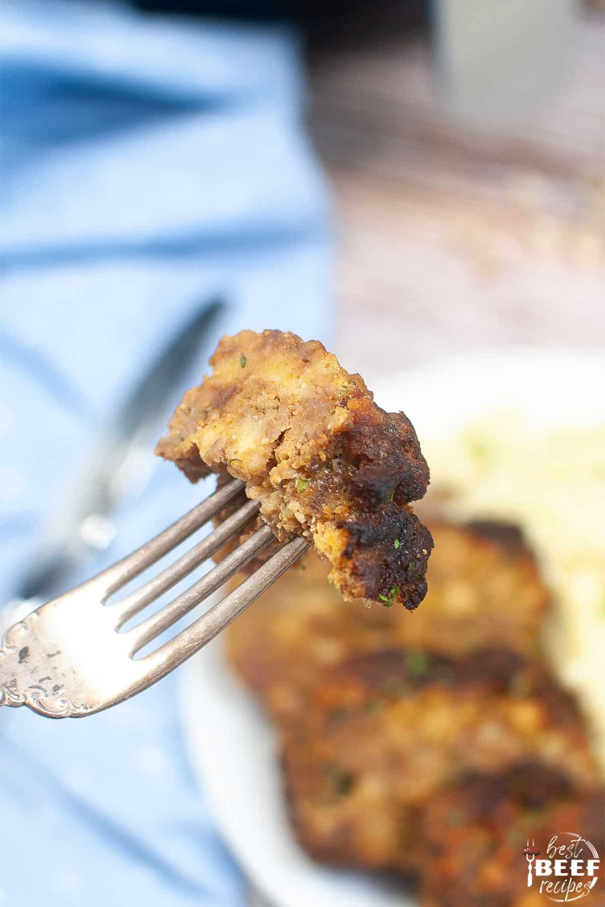 a fork of air fryer meatloaf