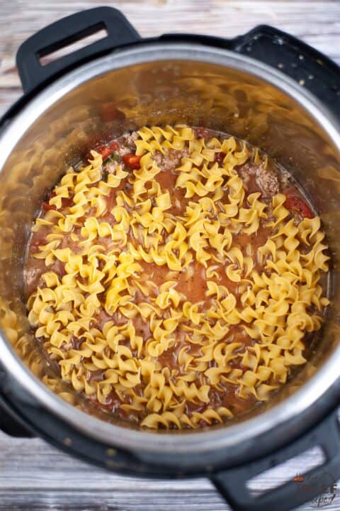 noodles and beef goulash ingredients in instant pot