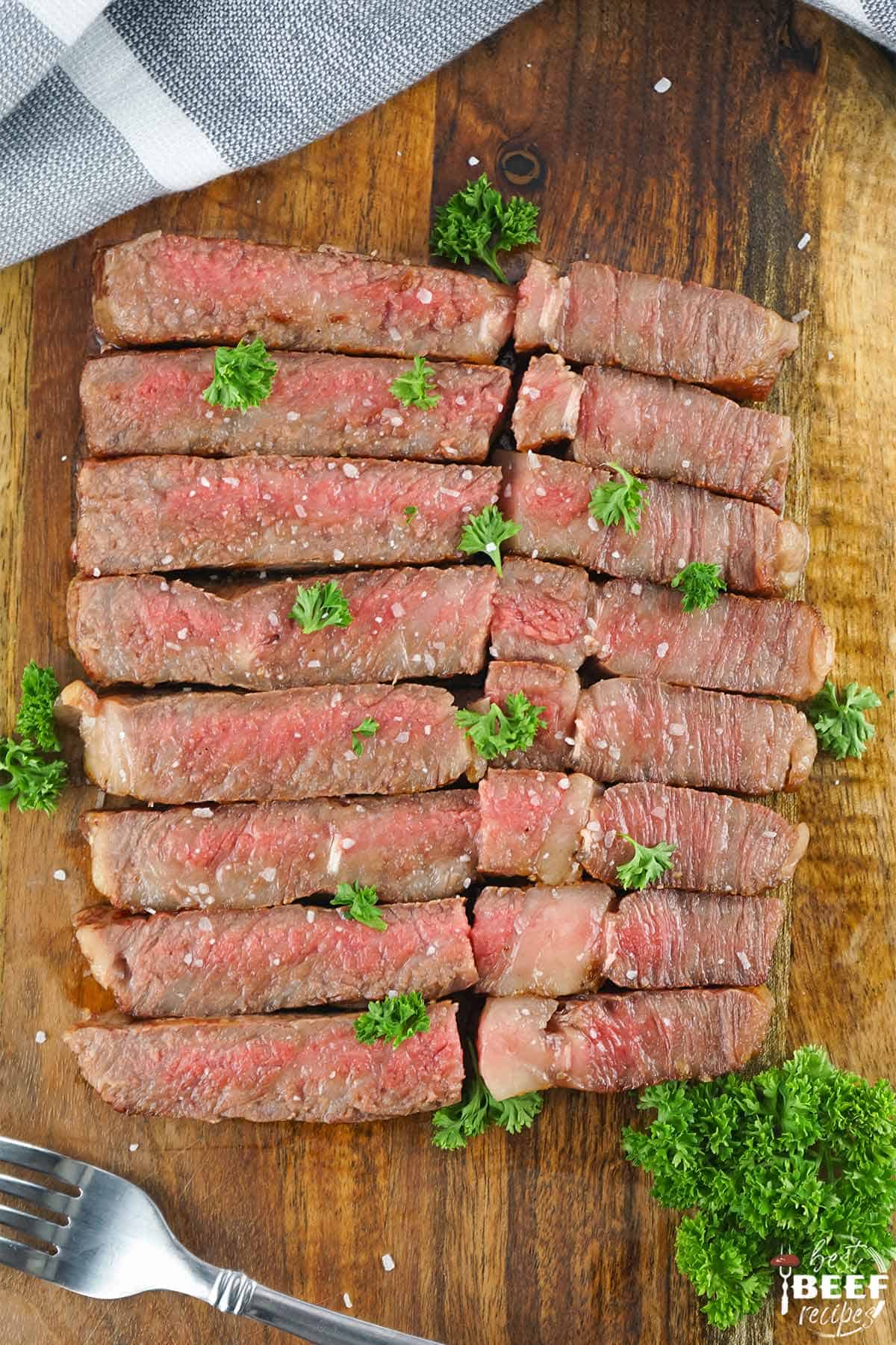 slices of wagyu steak on a serving board