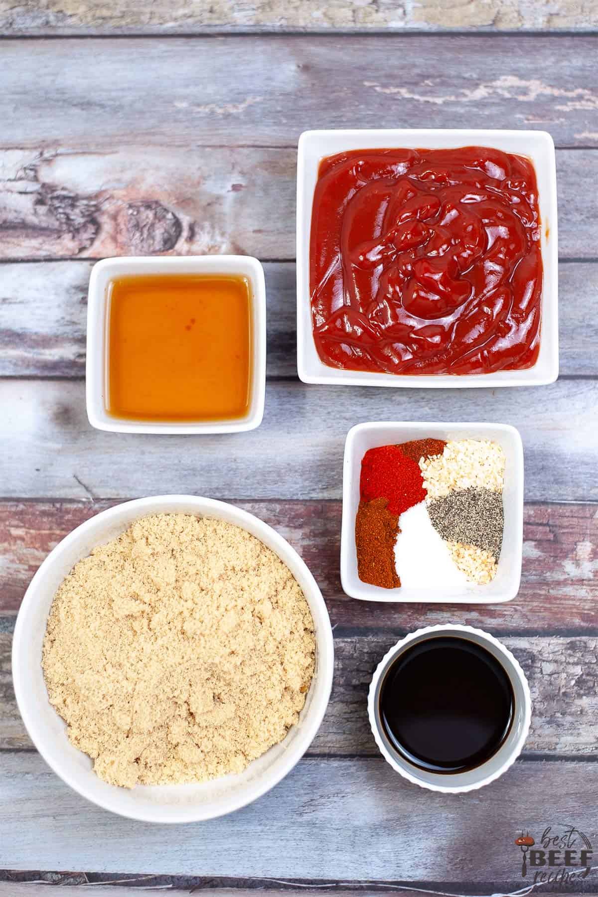 bbq sauce ingredients on a table in bowls