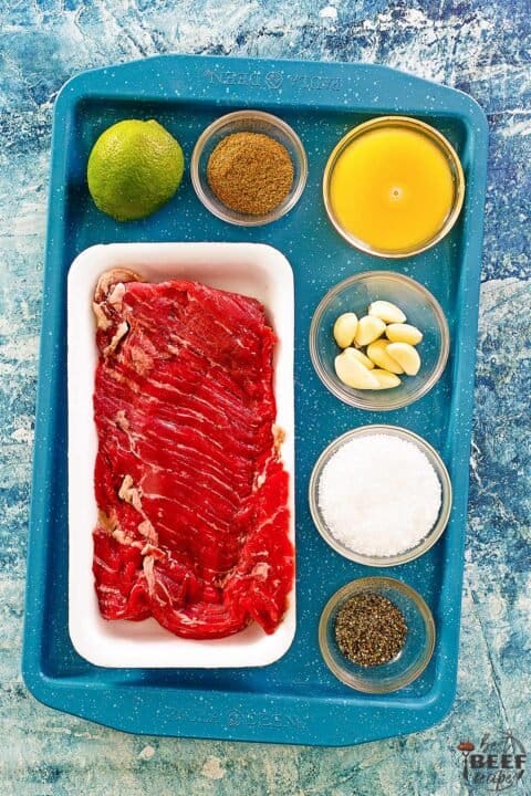 carne asada ingredients on a tray