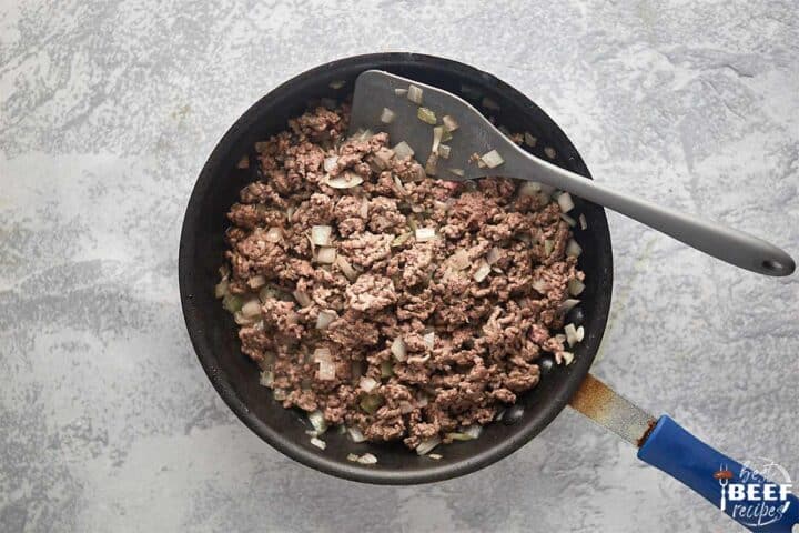 ground beef cooked in a pan