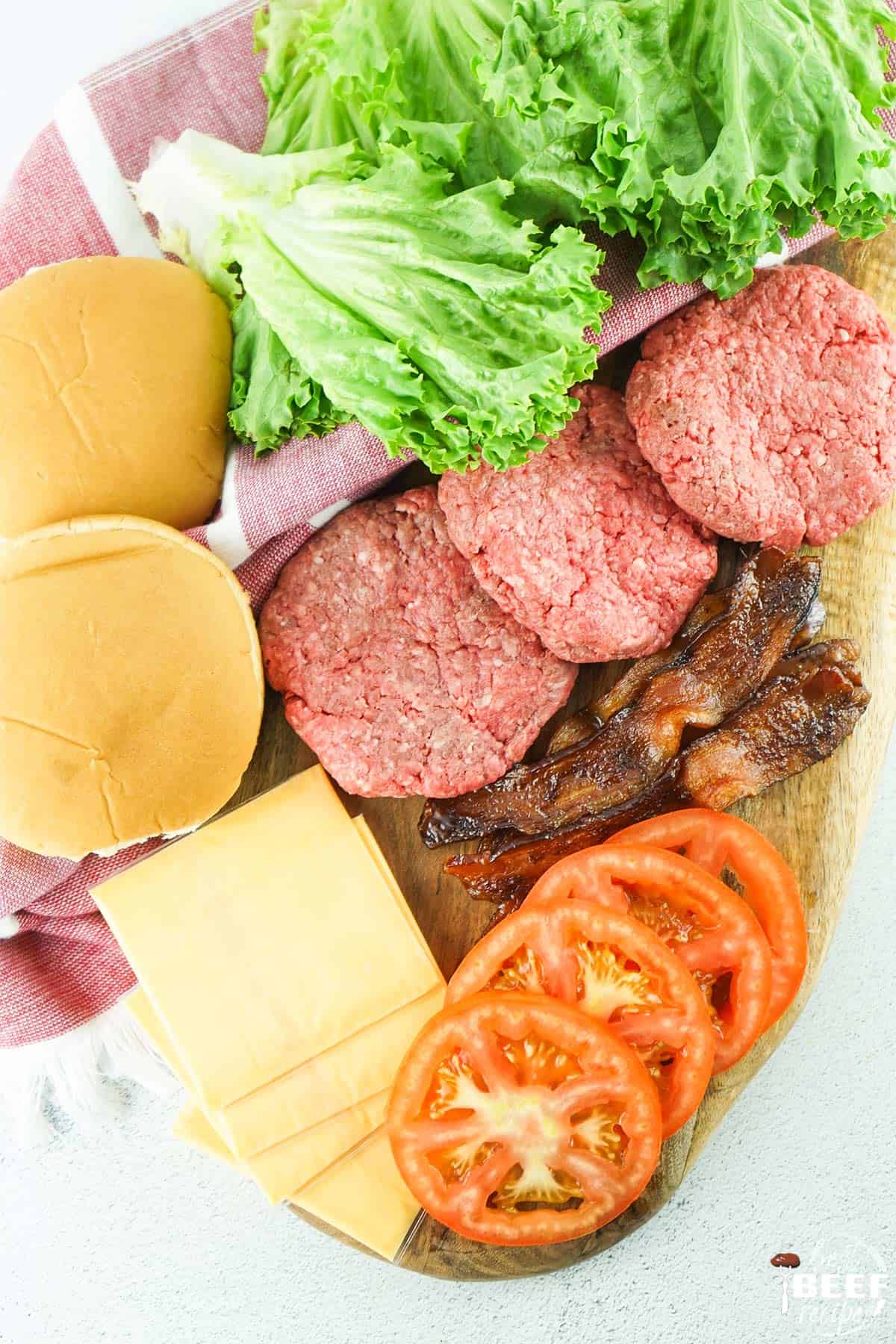 wagyu burger recipe ingredients on a table