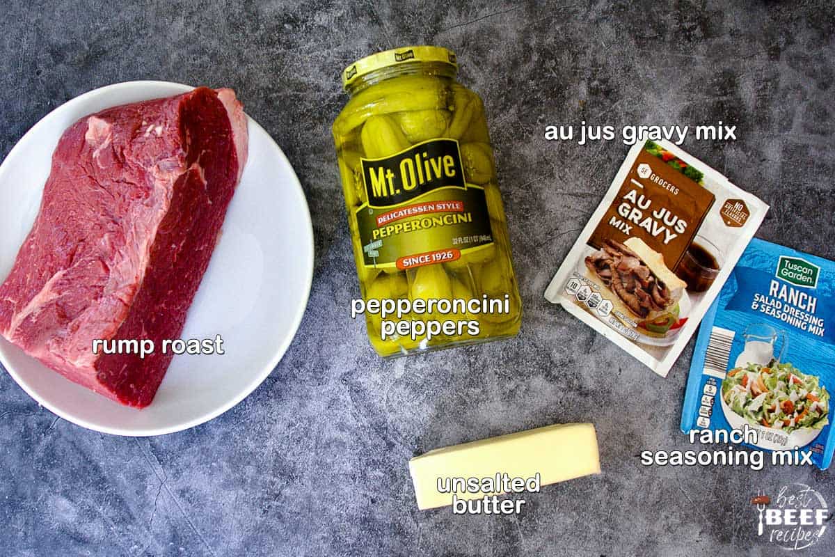 instant pot mississippi pot roast ingredients with labels