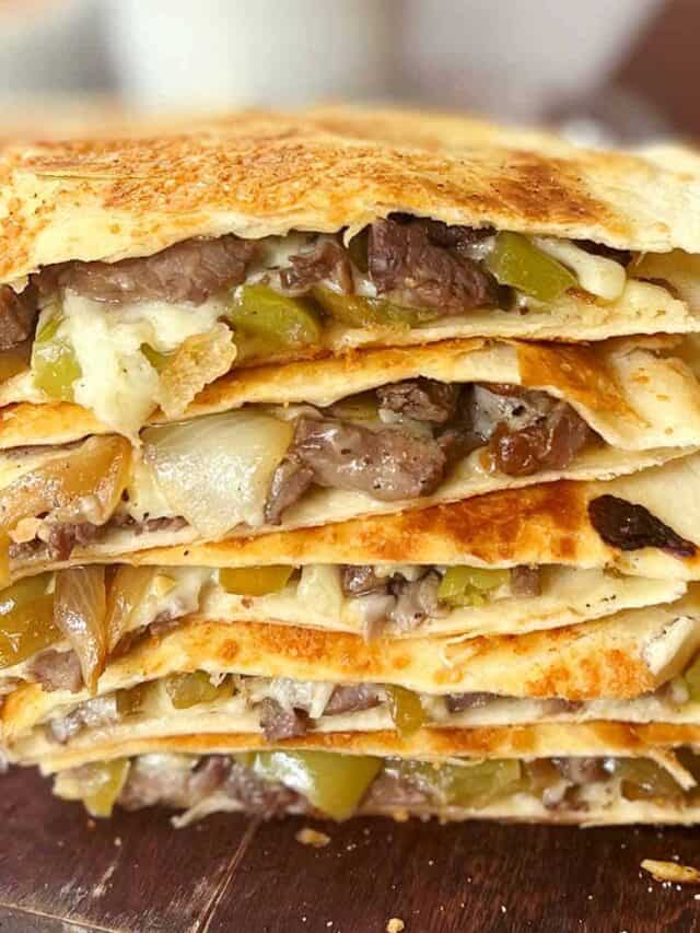beef quesadillas stacked together