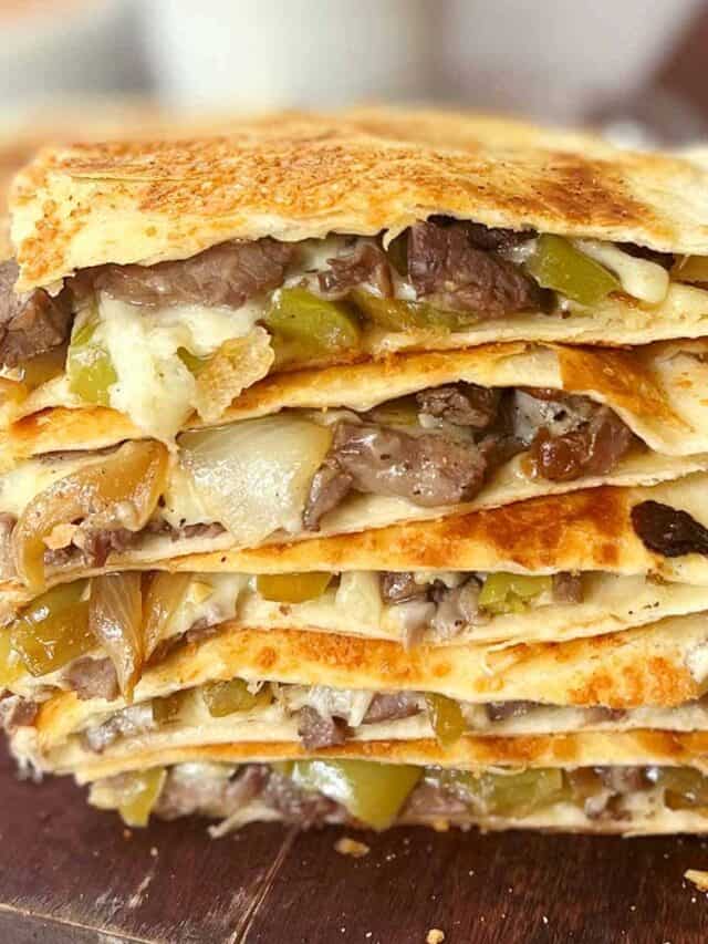 beef quesadillas stacked together