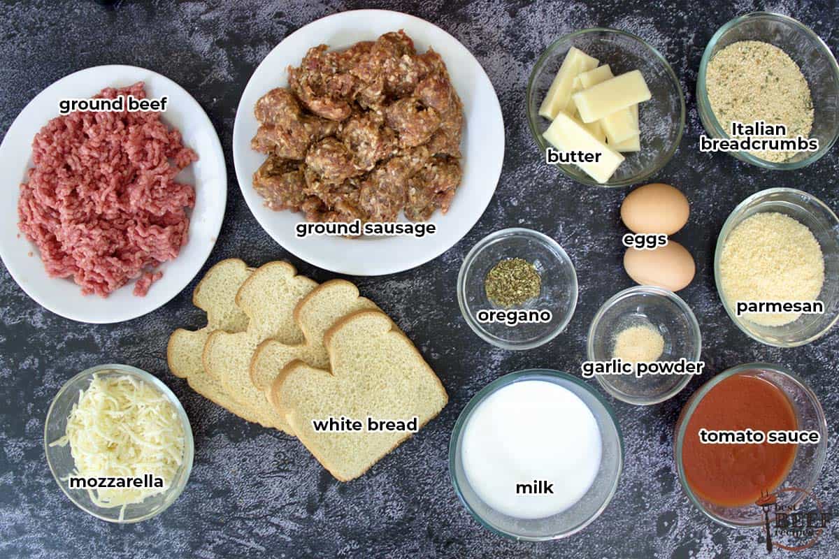 ingredients for italian meatloaf with labels