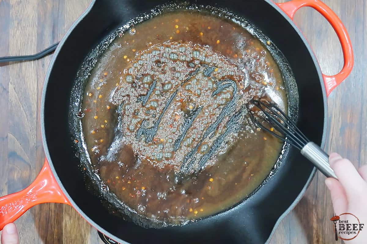 London broil marinade on a saucepan