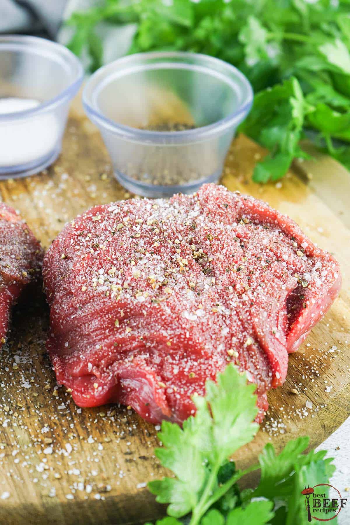seasoned filet mignon steak ready to be grilled