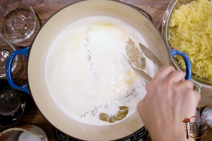 removing herbs from milk mixture for mashed potatoes