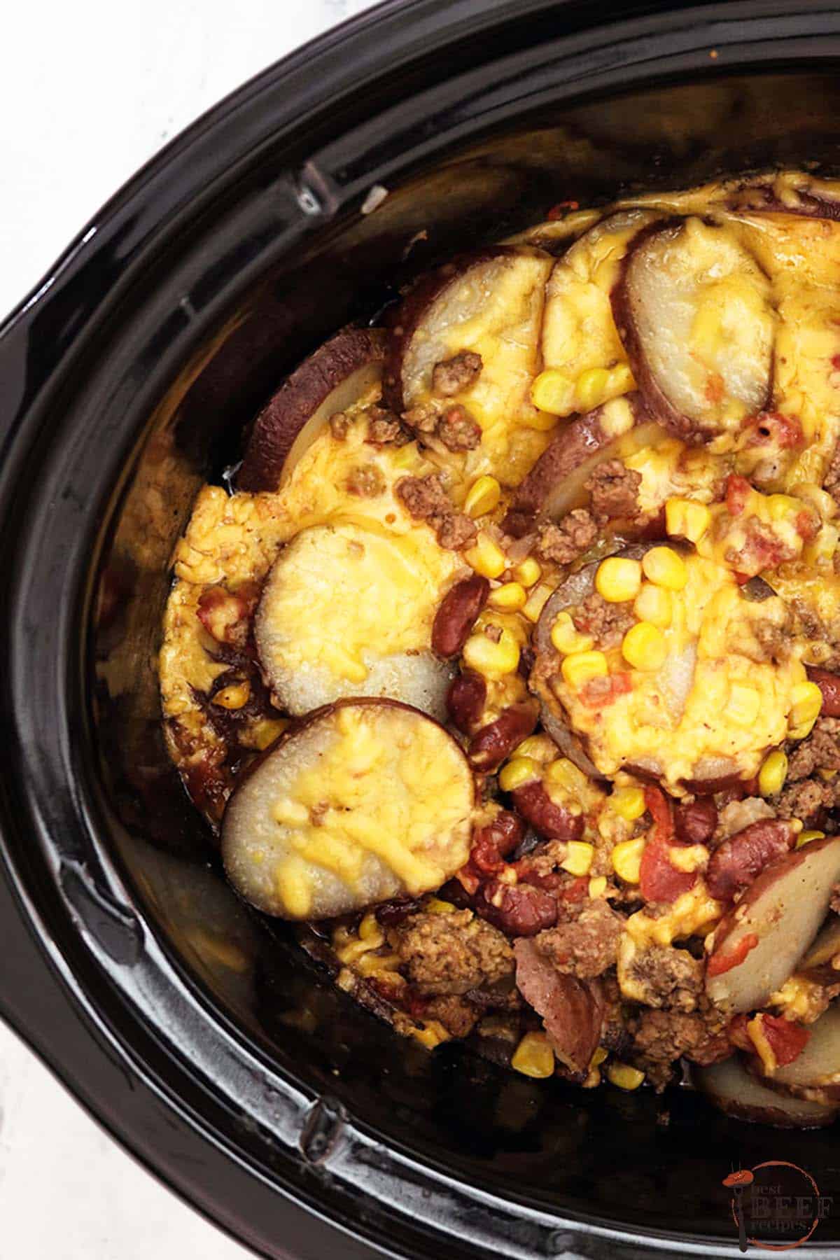 cheese melted on top of crockpot cowboy casserole