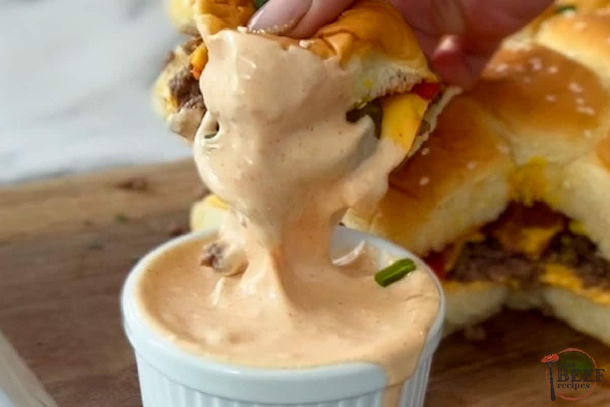 burger dipping into burger sauce