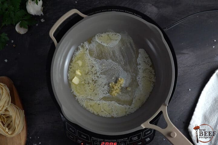 butter and garlic in a skillet