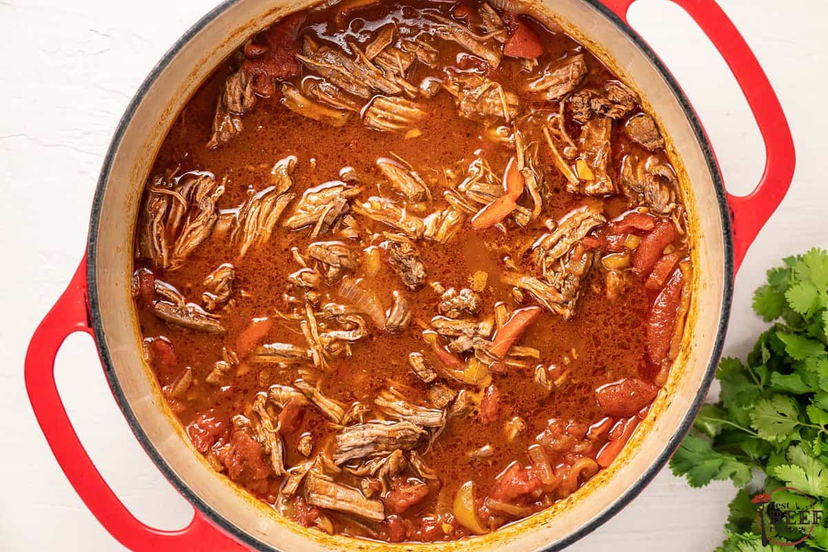 completed ropa vieja in a pot