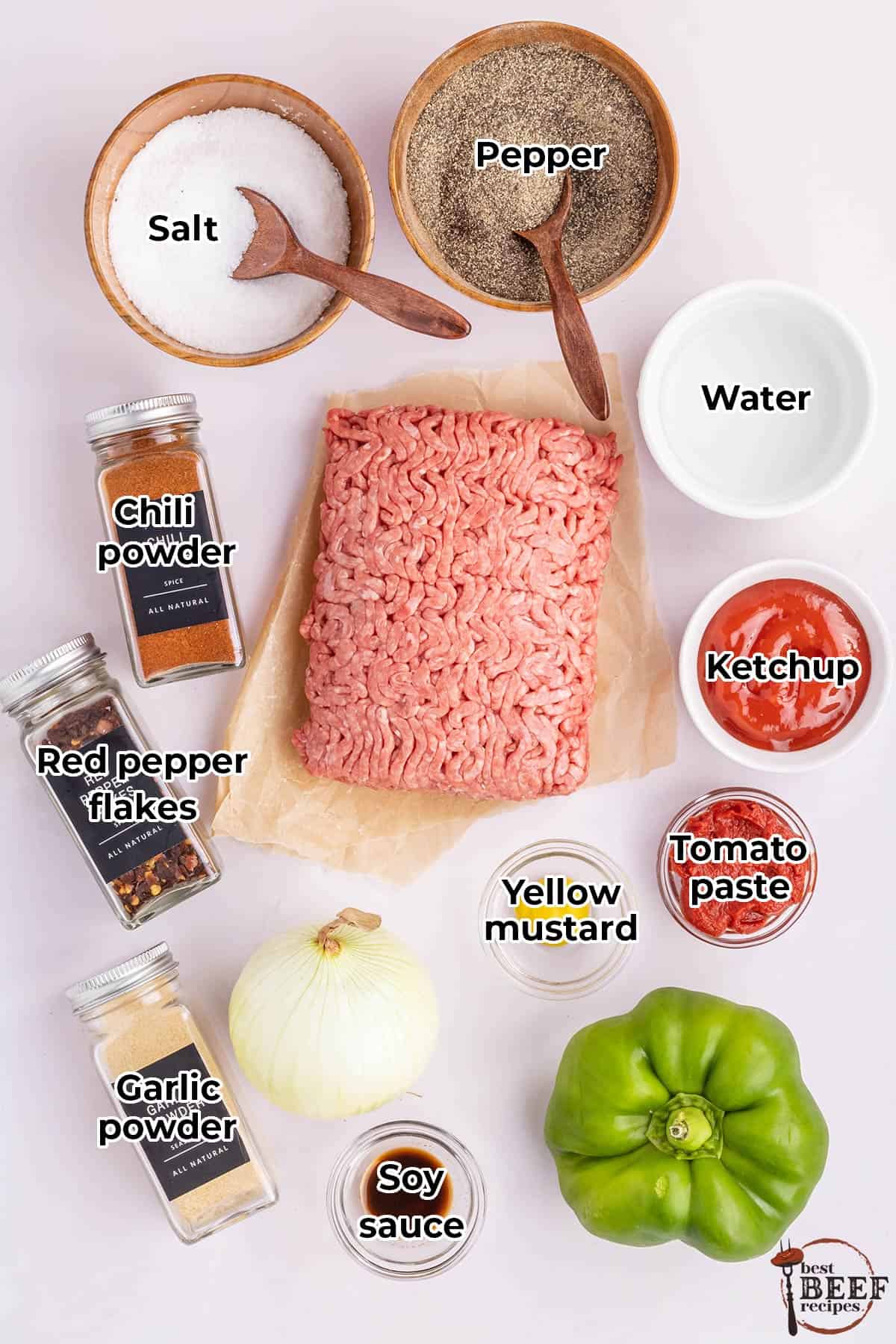 all the ingredients for sloppy joe seasoning with labels