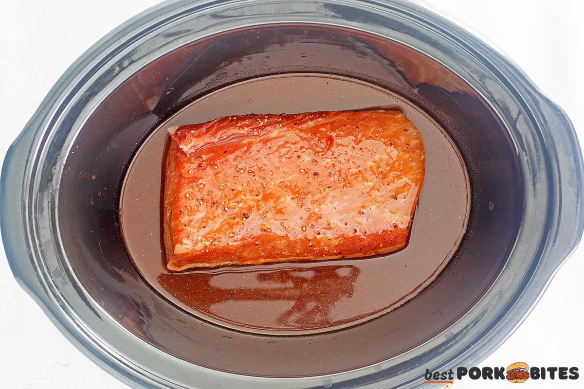 pork loin in a crockpot with bbq sauce