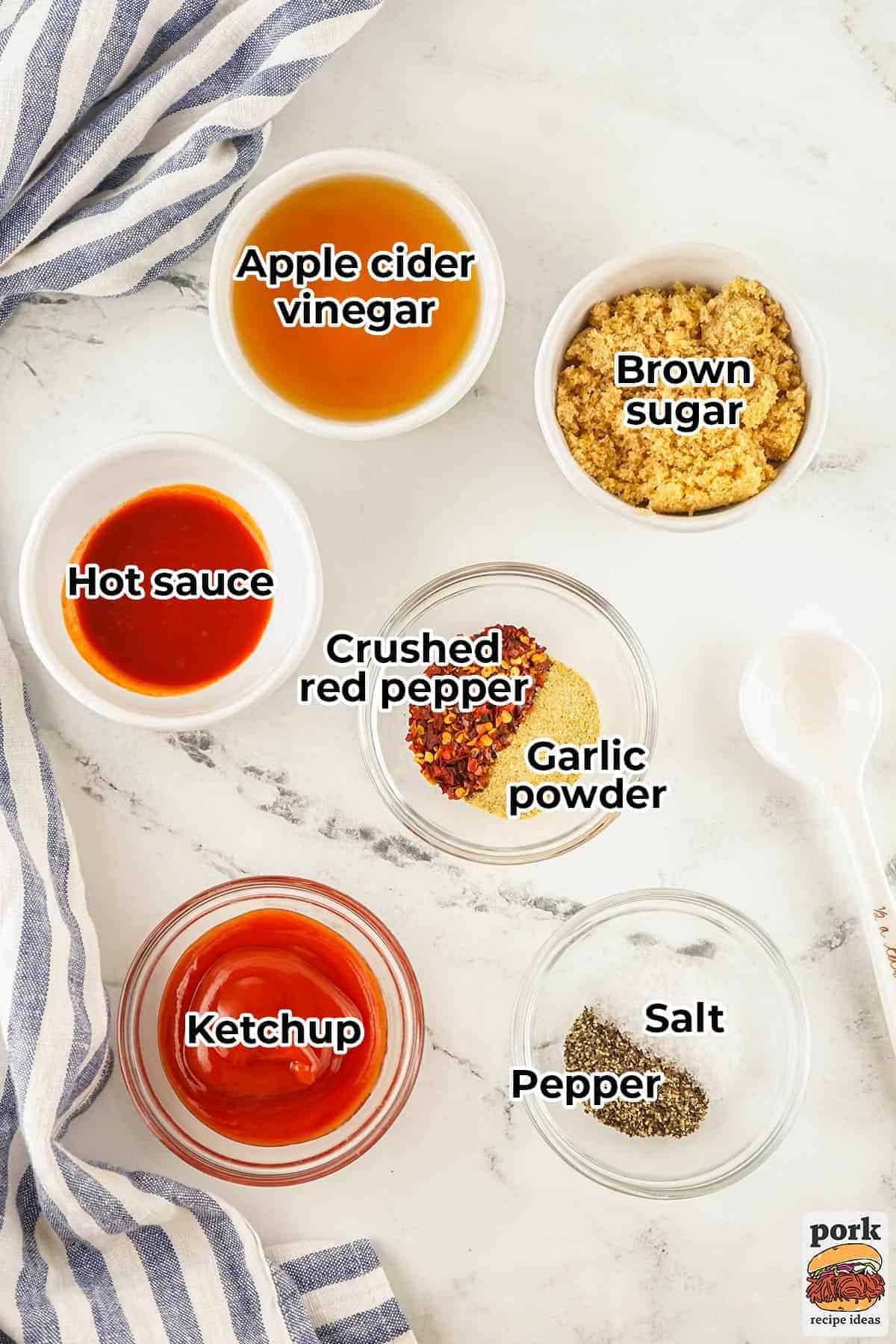 all the ingredients for bbq sauce with labels