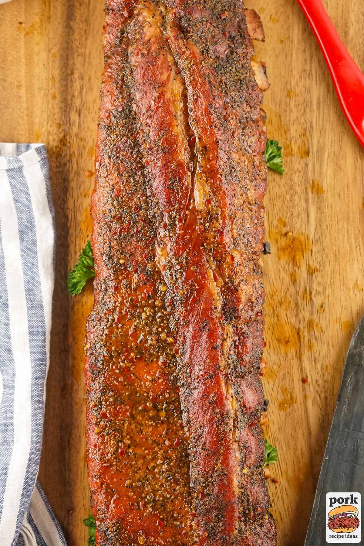 smoked ribs ready to have bbq sauce added