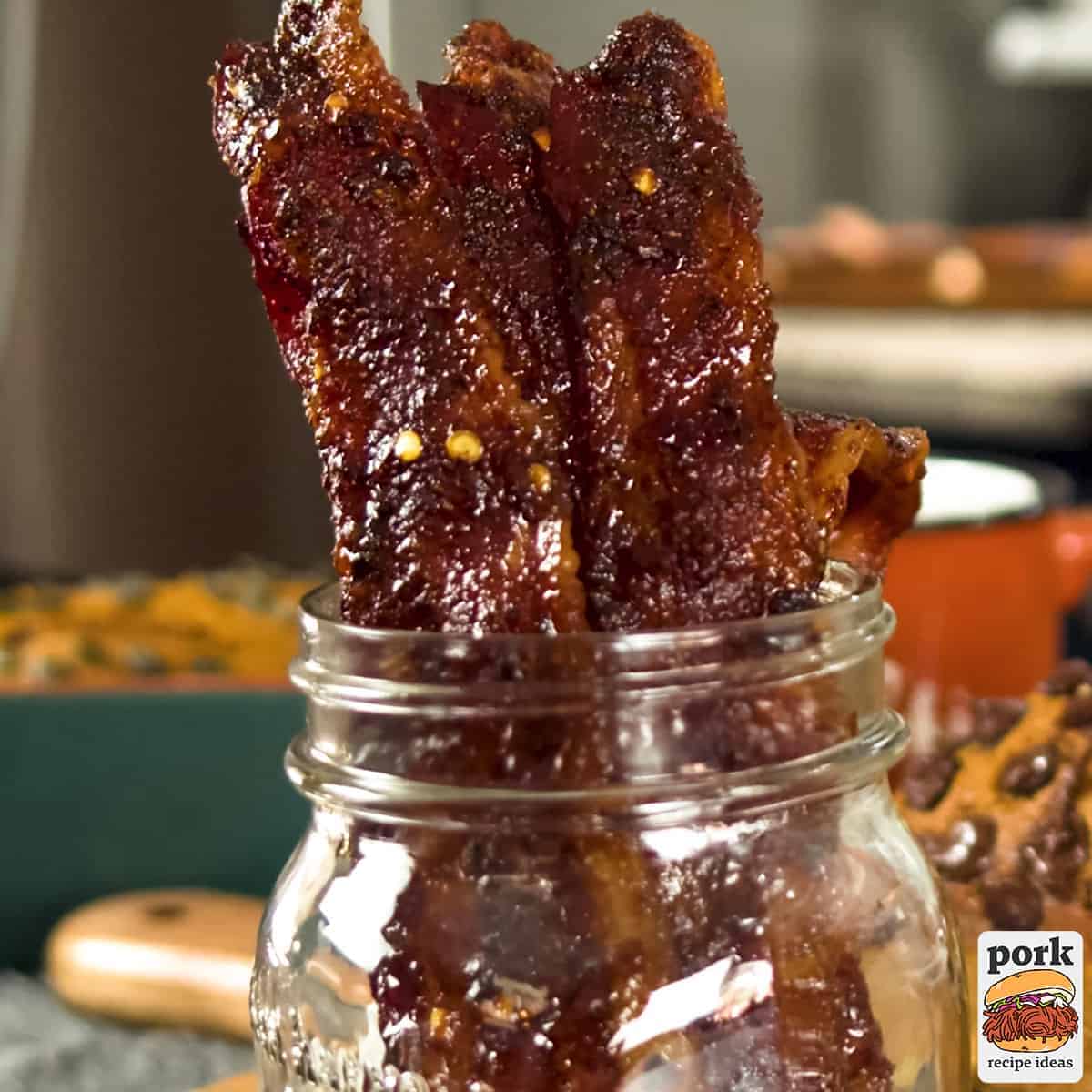 a closeup of millionaire's bacon in a jar